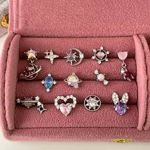 2023 New Arrival Fine Jewelry Cute Girl Earrings Zirconia Pink Heart Earrings Moon Heart Shaped S925 Sterling Silver Hot Star