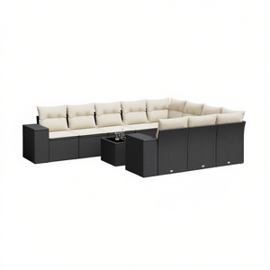 Set di Divani da Esterno in Polyrattan Nero Moderno, Collezione di Mobili da Giardino - Product Image 1