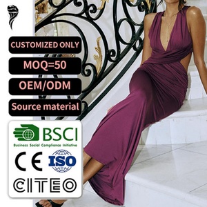 Nouvelle Robe Longue Élégante Femme Col V Profond Sexy Sans Manches Coupe Ajustée en Satin Doux Dos Nu Moulante et Tendance - Product Image 1