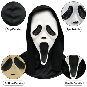 Máscara de Halloween con diseño de cara de fantasma, blanca, aterradora, para disfraz, cosplay, con capucha negra, accesorio de maquillaje para fiestas - Product Image 6