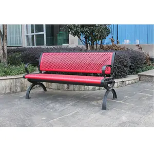 现代穿孔设计仿古公园座椅长凳精神钢红色花园长凳