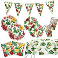 Décoration d'été sur le thème de Hawaï, vaisselle jetable, assiettes en papier de 7/9 pouces, serviettes, nappe, bannière, anniversaire, banquet, voyage