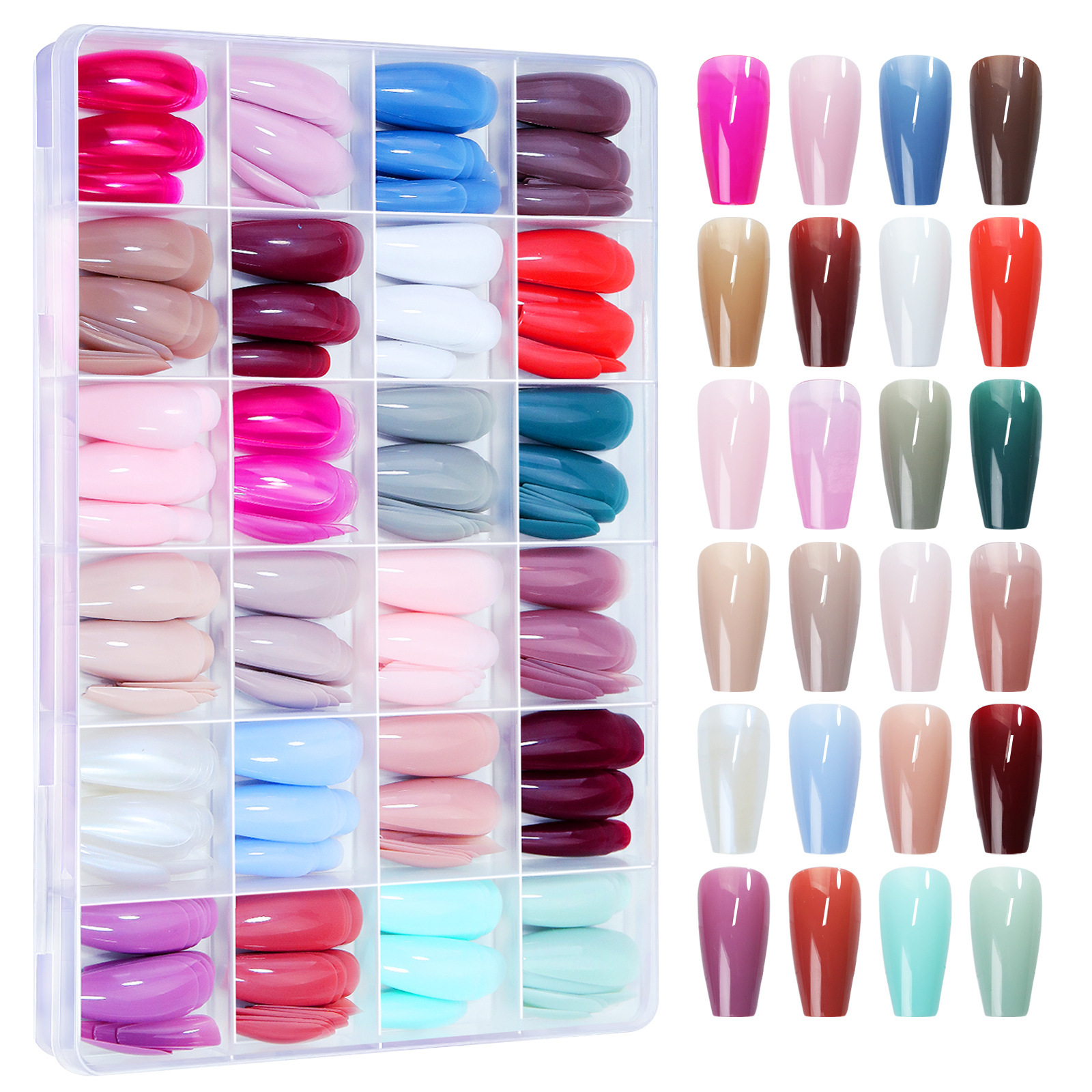 24 uñas de colores mezclados en rejilla 02