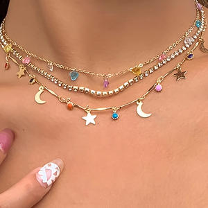 Collier pendentif en pierre multicolore plaqué or Collier multicouche pour femme Cadeau - Product Image 1