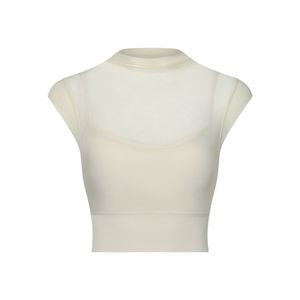 Wholesale Women's Mesh <b>Mock</b> <b>Neck</b> 2 in 1 Yoga <b>Top</b> Slim Fit Built-in Bra Crop <b>Top</b> High Stretch Breathable Athletic Pilates Shirt - Product Image 4