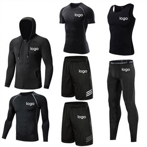 Veste de sport à capuche et T-shirt de compression 7 pièces en polyester respirant à séchage rapide de haute qualité avec logo personnalisé, coupe ajustée et couleur unie - Product Image 2