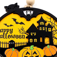 Ornement en contreplaqué pour compte à rebours d'Halloween |   Décoration murale interactive pour maison hantée |   Cadeau de compte à rebours festif à thème citrouille