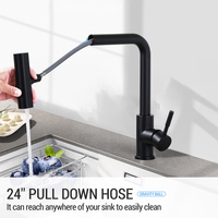 Robinet de cuisine cascade anti-éclaboussures à poignée unique avec douchette extractible 3 modes, finition noir mat, pour usage hospitalier