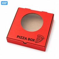 Boîte à pizza rouge personnalisée avec fenêtre transparente, emballage à emporter en carton ondulé