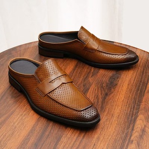 Sandales décontractées pour hommes, nouveau style, en cuir de vachette véritable, à bout ouvert, surface souple, respirantes, à enfiler - Product Image 5