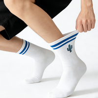 Chaussettes décontractées unisexes en coton avec logo brodé palmier, bordure rayée respirante, pour hommes et femmes