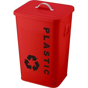 Red Plastic <b>Recycling</b> <b>Bin</b> 26L With Lid And Handle <b>For</b> Waste Sorting - Product Image 1