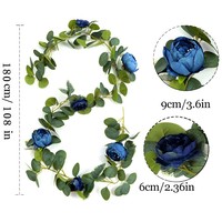 Rangkaian Bunga Mawar Peony Buatan dengan Daun Eucalyptus dan Bunga Sutra, Dekorasi Tanaman Rambat Hijau 100-200cm