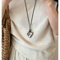 Nouveau Collier en Cordon Ciré Long et Ajustable en Forme de Cœur Argenté 2026, un Collier Simple et de Style Vintage avec une Longue Chaîne