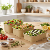 Boîte en papier kraft rectangulaire de qualité alimentaire avec logo personnalisé, vente en gros OEM, 500ml 750ml 1000ml 1100ml, jetable, pour salades et repas à emporter