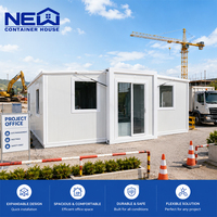 Unité d'habitation complémentaire modulaire préfabriquée à deux chambres, type conteneur extensible à double aile, clé en main, avec cuisine et salle de bain prêtes à l'emploi