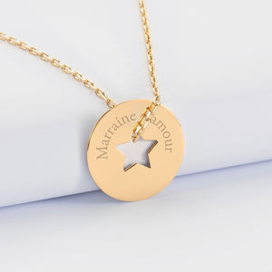 Collar de Acero Inoxidable Personalizado con Baño de Oro de 18k, Diseño de Disco Estrellado Calado, Collar con <span class=keywords><strong>Nombre</strong></span> Familiar Grabado - Product Image 3