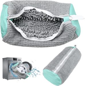 Sac de rangement pour baskets en chenille avec logo personnalisé, épais et lavable, avec fermeture éclair, pour solution de nettoyage de linge et utilisation en chambre, pour machine à laver les chaussures - Product Image 1