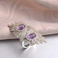 Bague de fiançailles vintage personnalisée de luxe en argent S925 plaqué rhodium avec améthyste en forme d'aile de paon, élégante pour femme, idéale comme cadeau