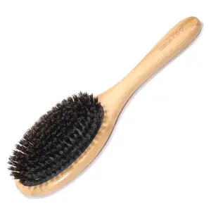 Brosse de toilettage en poils de sanglier ovales en bambou naturel, épingles en Nylon mélangées pour cheveux bouclés, marque privée