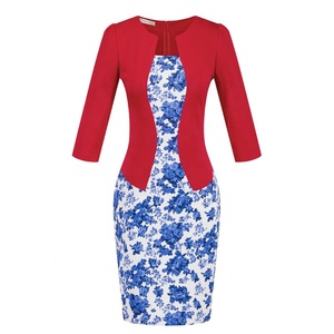 Falso in due pezzi matita Aderente In Pizzo Più Il vestito <span class=keywords><strong>da</strong></span> formato del vestito stampa Floreale a maniche lunghe Con Cintura ufficio vestiti dalle donne - Product Image 4