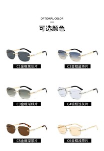 Lunettes de soleil classiques <span class=keywords><strong>Crti</strong></span> Gold, lunettes de marque, lunettes de soleil de luxe, lunettes de soleil de créateur, lunettes en métal sans monture, lunettes anti-UV - Product Image 6