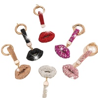 Porte-clés créatif en forme de lèvres incrusté de diamants et de strass, style coréen, pendentif de mode féminine pour la décoration de clés de voiture et de sacs