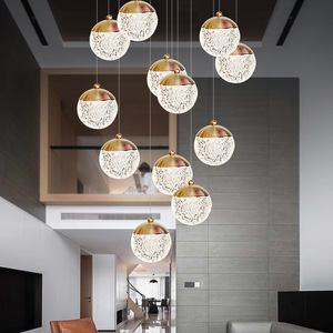 Lámpara colgante moderna de cristal dorado, redonda, con luz LED E27 para sala de estar, lámpara de techo, 2700K, blanco cálido - Product Image 3