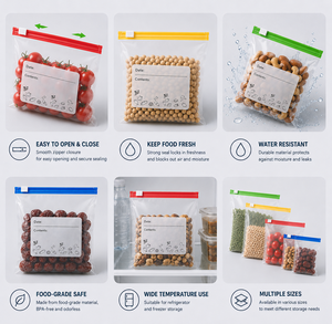 Sacs de conservation pour réfrigérateur à fermeture éclair, spécialisés pour la congélation et la conservation des aliments, de qualité alimentaire, réutilisables, avec fermeture hermétique - Product Image 3