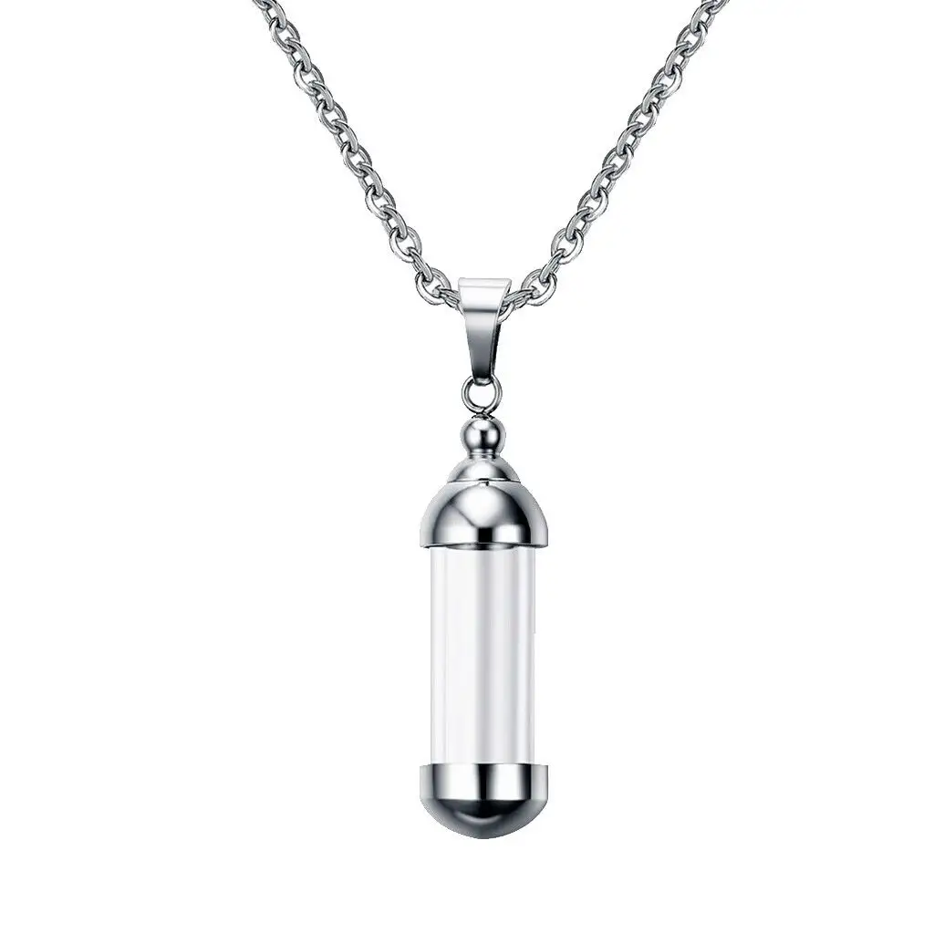 New arrival mens jewelry stainless steel mixed custom glass bottle necklace pill pendant