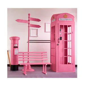 2023 Wholesale Pink White Phone Booth London Retro Telephone Booth Handmade Craft Wedding Decor Bar Decor Pink Telephone Booth