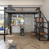 Lit superposé double moderne avec bureau intégré, design en acier métallique pour chambre d'étudiant, dortoir, style panneau en bois, adultes