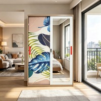 Armoire en métal moderne de luxe à 2 portes avec miroir et motif floral