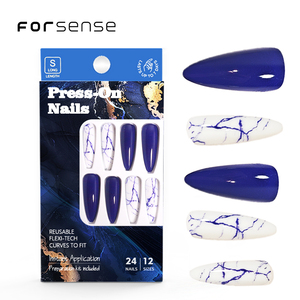 Reutilizable largo stiletto XL prensa en el fabricante de <span class=keywords><strong>uñas</strong></span> azul blanco diseños <span class=keywords><strong>uñas</strong></span> postizas estilos para mujeres moda <span class=keywords><strong>uñas</strong></span> postizas kit de preparación - Product Image 1
