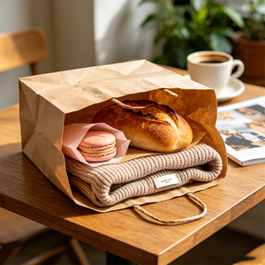 Sac en papier kraft biodégradable et écologique avec poignée torsadée pour l'emballage de boissons dans les cafés et salons de thé - Product Image 1