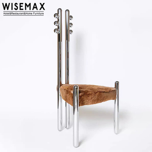 WISEMAX <span class=keywords><strong>Chaise</strong></span> de salle à manger vintage en acier inoxydable du milieu du siècle art <span class=keywords><strong>2</strong></span> tuyaux dossier haut avec six variations siège en fourrure boucle meubles de maison - Product Image 4