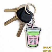 Porte-clés en acrylique mignon à thème boisson au matcha, avec breloque 'I Love You so Matcha' (mot playfully punnu), pour clés, sacs et sacs à dos, accessoire ludique pour les amateurs de cuisine