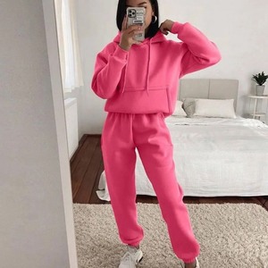 Ensemble deux pièces à capuche décontracté et élégant pour femme RUIQUWIN, respirant, écologique, couleur unie, manches longues, automne - Product Image 3