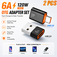 Ensemble d'adaptateurs USB-C OTG 2PSC 6A, charge rapide, connecteurs USB 3.0 Type-C, alimentation pour Macbook Xiaomi Samsung Oneplus, vente en gros