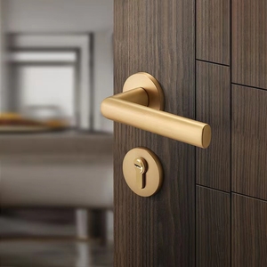 Luxury Zinc Alloy Brushed Brass Wood <strong>Door</strong> Handle with Lock for House Decoration - Product Image 4