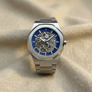 Reloj Mecánico de Pulsera para Hombre, Color Azul Plateado, Esqueleto, Bisel Octagonal, Movimiento Completamente Hueco, Reloj Automático de Lujo, Deportivo y Ejecutivo - Product Image 1