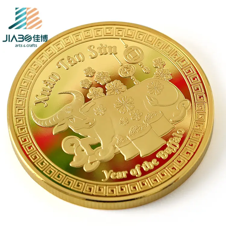Desain Baru Tahun Zodiak China Buffalo Mewah 24K Koin Berlapis Emas
