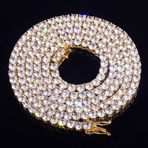 Collier chaîne <span class=keywords><strong>tennis</strong></span> hip-hop plaqué or 18 carats, style 'iced out', prix usine de gros, bijoux fantaisie pour hommes et femmes, en laiton, zircon et cuivre - Product Image 1
