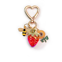 Porte-clés Fraise Tournesol Abeille Cerise, Pendentif Fruit, Breloque de Sac, Anneau de Clés, Accessoire de Sac à Main pour Femmes et Filles