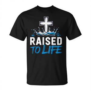 Camiseta cristiana con versículo bíblico de bautismo de agua Raised To Life - Product Image 2