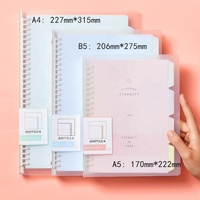 Carnet à spirale mignon à 20 trous, couleurs bonbon, 4 couleurs, en PP, pour étudiants, classement par sections, formats A4, B5, A5