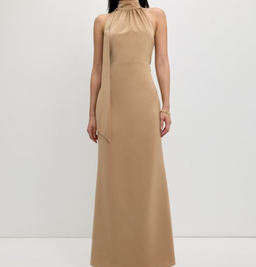 Robe élégante sans manches en tricot à col halter, longue robe de demoiselle d'honneur pour tous les jours, robe de soirée de luxe, couleur unie, douce et naturelle - Product Image 2