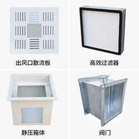 Kit 4 pièces pour boîtier d'alimentation en air HEPA avec réservoir de liquide, comprenant boîtier de plénum, registre d'air, plaque diffuseur et filtre haute efficacité pour salle blanche