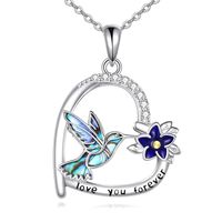 Pendentif Colibris en Coquille d'Ormeau, Argent Sterling 925, Collier Pendentif Cœur Fleur Colibris, Bijoux Colibris