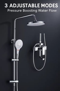 Pommeau de douche double rotatif brossé, combiné à une douchette à main, adapté aux enfants, avec diviseur à 3 voies et <span class=keywords><strong>barre</strong></span> coulissante réglable, pour usage hôtelier - Product Image 5